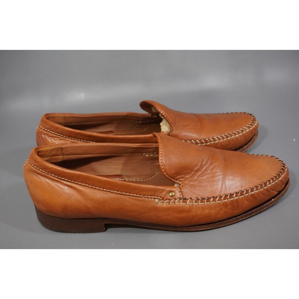 HS Trask Seth Men 11 M Cognac Leather Moc Toe Loafer Slip On Driving Shoes
